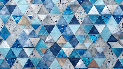 Fototapeta premium Abstract Geometric Triangular Mosaic Pattern in Shades of Blue and Gray with Textured Surfaces