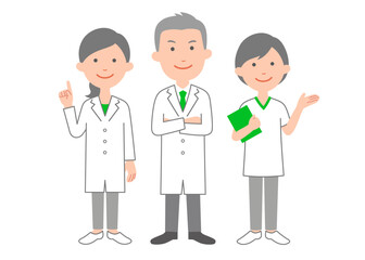 男性医師と女医と理学療法士　全身ポーズ