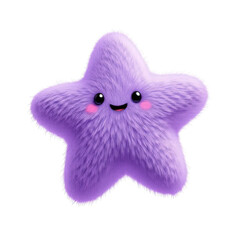 Kawaii Purple Star: Fluffy and Adorable Character Illustration, fluffy plush toys, isolated on transparent background.