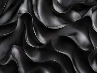 Obraz premium Smooth, undulating waves of dark grey material with a subtle sheen, possibly silk or satin, create an elegant and fluid abstract background texture.