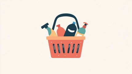 Fototapeta premium Shopping basket with cleaning supplies