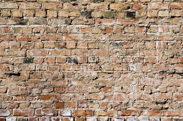 brown background, photo texture of old brick wall