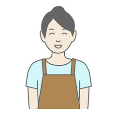 エプロンをした女性が笑顔で正面を向いているイラスト