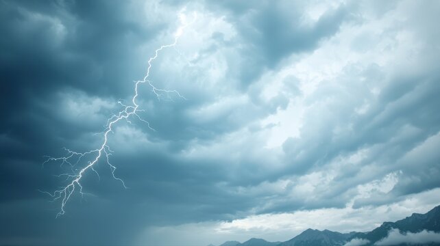 Dramatic Lightning Bolt Strikes Across Ominous Cloudy Sky lightning lightning bolt storm sky clouds