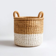 Obraz premium Woven basket with handles isolated on white background