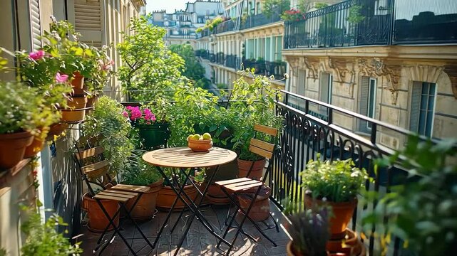 Parisian Balcony Garden with Patio Furniture.