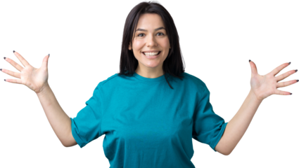 Young beautiful woman with facial expression of surprise standing over gray background.