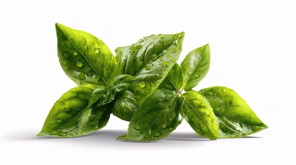 Obraz premium Fresh Basil Leaves with Realistic Texture on White Background