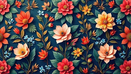 Intricate, flowing floral design, continuous pattern , stylish, romantic