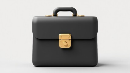 A modern 3D briefcase icon with a matte black finish and gold accents, slightly open to show documents inside, professional aesthetic .