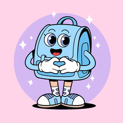 Cute Backpack Character Making Heart Hands Cartoon Illustration