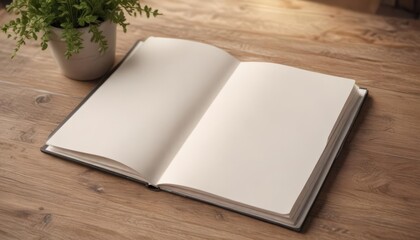 Fototapeta premium Open vertical photo album mockup with blank pages, ready for cherished memories , graphic, template, scrapbook supplies