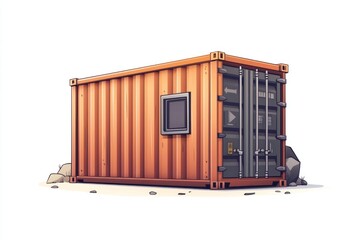 Cargo Container Blank Mockup with logo and copy space isolated on white background. Shipping Container Mockup. Industrial Cargo Box. Freight Container. Cargo Container isolated on white.