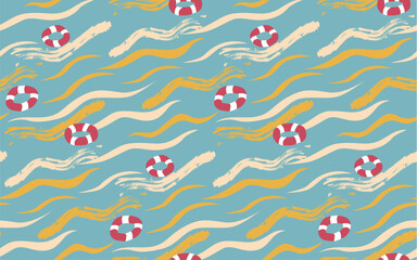 Abstract Summer Seamless Pattern with Waves. Illustration. vector.