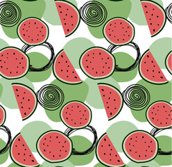 Abstract Summer Seamless Pattern with Watermelon. Illustration. vector.
