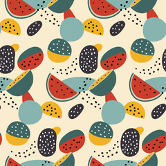 Abstract Summer Seamless Pattern with Watermelon. Illustration. vector.