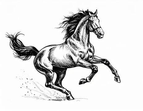 recommend clip art: ジャンプしている馬の黒の線画イラスト