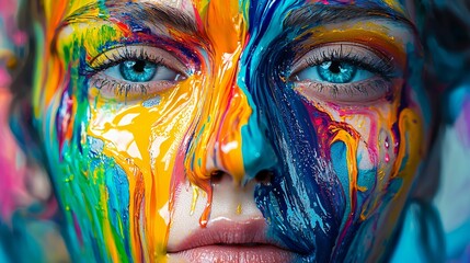 A vibrant and abstract illustration of a face with colorful paint swirls, showcasing creativity and artistic expression in a dynamic and visually captivating manner