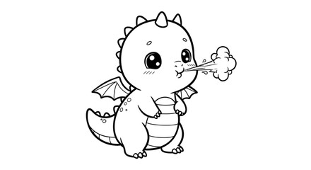 Adorable Dragon's Breath: A captivating monochrome depiction of a charming baby dragon, joyfully exhaling a puff of playful smoke, its endearing features promising a touch of fantasy and fun.