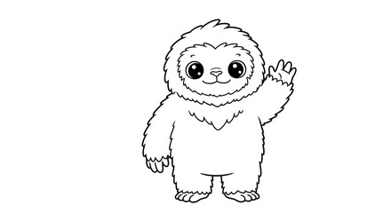 Obraz premium Adorable Yeti Silhouette: A charming monochrome depiction of a friendly yeti character, raising a hand in a welcoming gesture. A perfect blend of simple linework and captivating details.