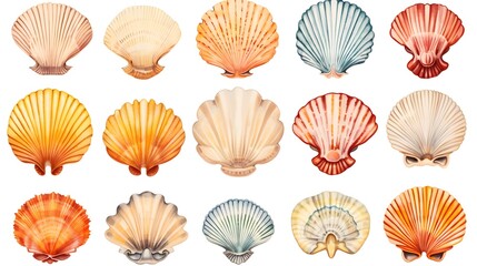 Hand-drawn Set of Cockleshells on White Background: Professional Illustration for Design Projects