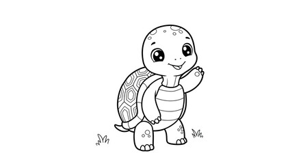 Smiling Turtle Cartoon: A friendly and adorable cartoon turtle waving hello with a cheerful expression, this cute character embodies playfulness and fun.