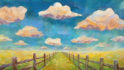 Obraz premium Rural Perspective With Fence Lines and Pastel Sky