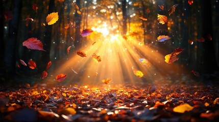 Autumnal Sunlight Through Fallen Leaves