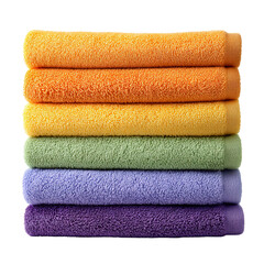 Homeware Essentials, isolated transparent, Colorful towels stack isolated, folded cotton towels isolated, bright summer towels isolated for home decor visuals. PNG die-cut or white background.