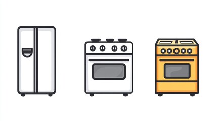 Fototapeta premium Kitchen appliances refrigerator, oven, stove. Background white. Use home appliance guide