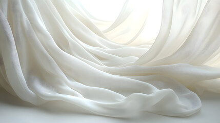 Fototapeta premium Flowing white silk fabric minimalist studio setting soft textiles ethereal atmosphere artistic viewpoint