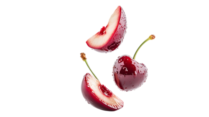 Cherry stack with half slice falling and floating png