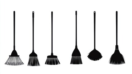 Naklejka premium Seven brooms isolated on white background for cleaning