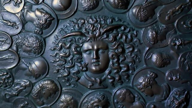 Aegis with the head of the Gorgon Medusa, bas-relief, 16th century, unknown author, zoom in