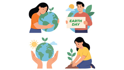 Earth Day Illustration Pack Featuring Eco-Friendly Designs, Environmental Awareness, Nature Conservation, Green Initiatives, and Sustainability Graphics