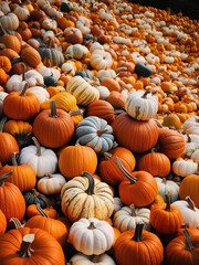 featuring a mountain of colorful pumpkins