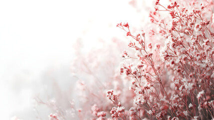 Fototapeta premium Delicate pink baby's breath flowers horizontal pure white background nature photography floral art