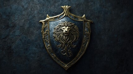 Fototapeta premium Ornate Lion Shield on Dark Surface
