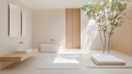 Minimalist Bathroom with Natural Light and Zen Garden bathroom minimalist zen spa modern interior