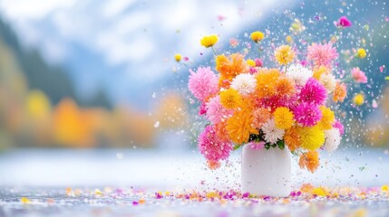 Vibrant flowers exploding from vase