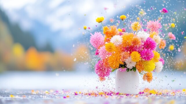Vibrant flowers exploding from vase