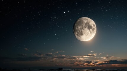 Fototapeta premium Moonrise event over stars night sky realistic photograph natural environment wide view celestial beauty