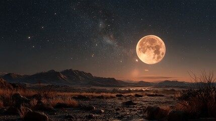 Moonrise event night sky realistic photography natural landscape elevated viewpoint celestial beauty