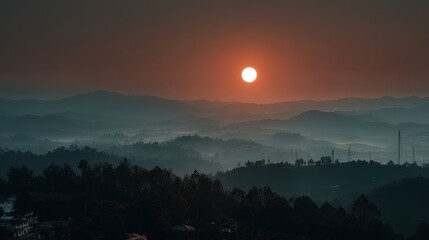 Obraz premium Sunrise event over hills nature landscape morning viewpoint serene environment