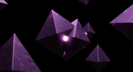 Abstract Purple Pyramids Floating Against Dark Backdrop Minimalist Rendering