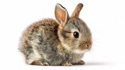 Obraz premium Cute Baby Rabbit with Soft Fur Sitting Still on White Background