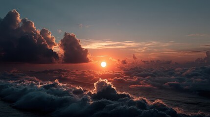 Sunrise action over clouds ocean view realistic photograph nature environment symbolizing new beginnings