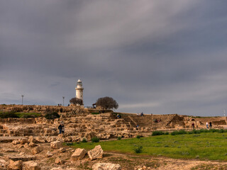 Paphos Lighthouse and Ancient Ruins at Archaeological Park, Cyprus