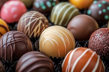 Obraz premium Exploring a vibrant assortment of round candies showcasing a delightful fusion of colors and textures