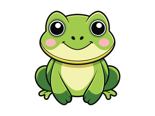 A funny green frog cartoon vector illustration depicts a cute amphibian character with a happy smile